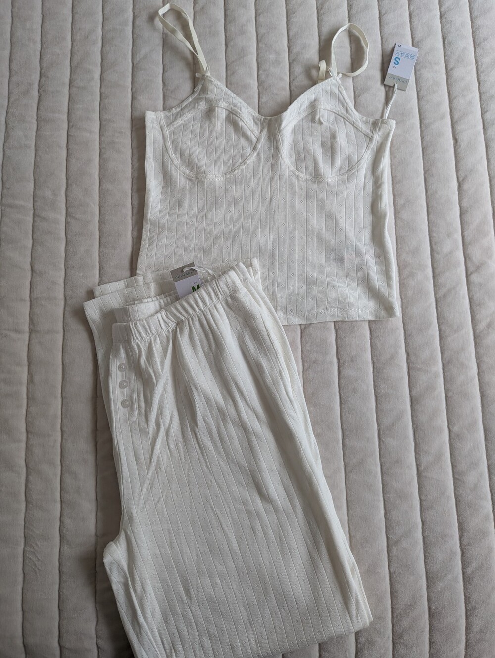 NWT Primark- Cream Ribbed Cami & Lounge Pants Set- Sz S (Top) and M (Bttm)